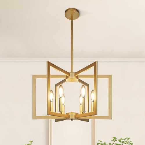 Six Light Gold Pendant Light Modern Farmhouse Chandelier