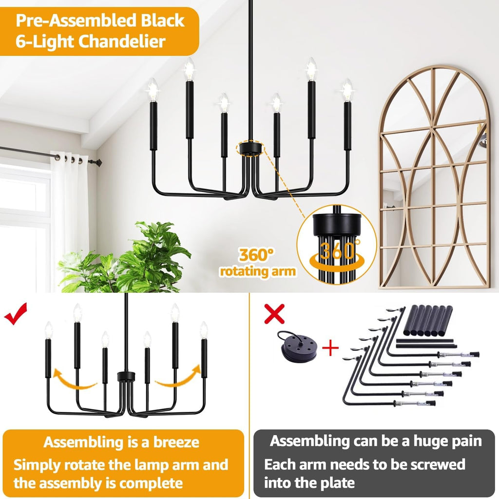 Black Six Light Farmhouse Chandelier For Dining Room