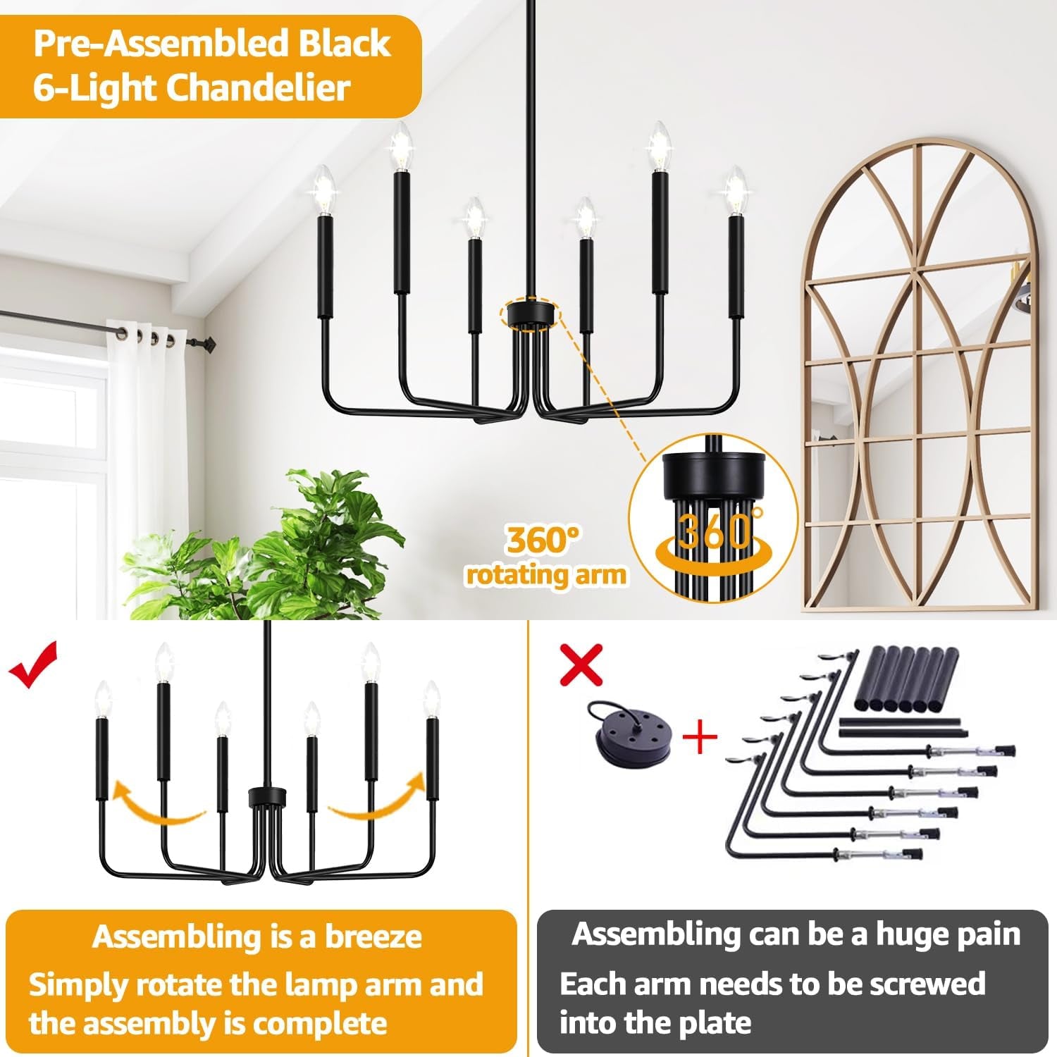 Black Six Light Farmhouse Chandelier For Dining Room