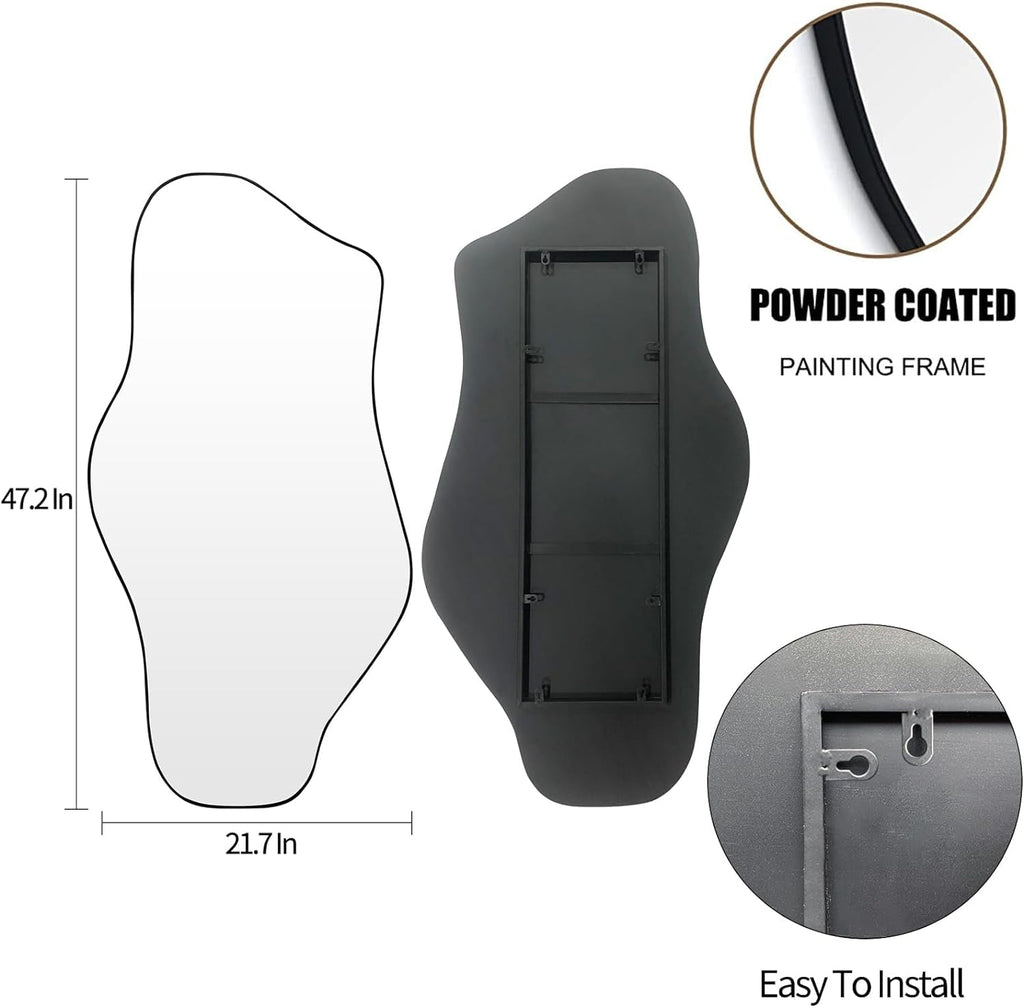 Large Black Irregular Mirror With Asymmetrical Frame