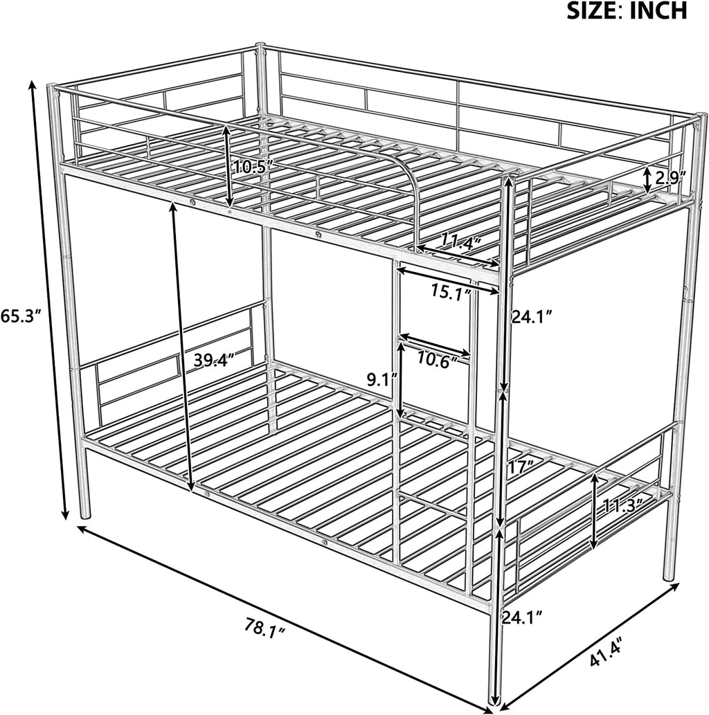 Twin Over Twin Metal Bunk Bed With Ladder In Black