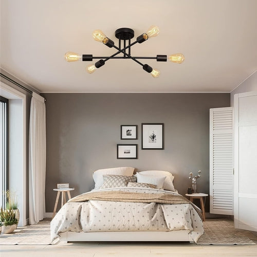 Black Modern Sputnik Chandelier 6 Light Ceiling Fixture
