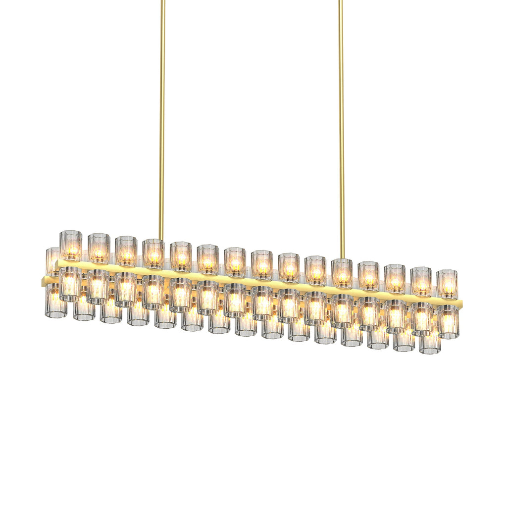 Crystal Brass Rectangle Chandeliers for Dining Room, 54in Gold