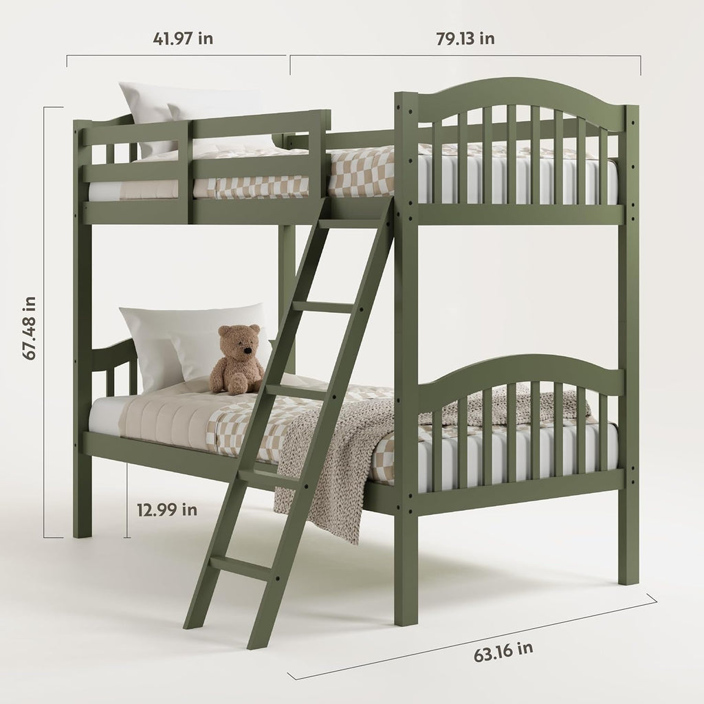 Olive Twin Over Twin Bunk Bed Converts To Two Beds