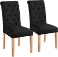 Tufted Upholstered Dining Chair Pair With Solid Wood Legs Black