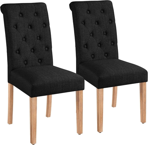 Tufted Upholstered Dining Chair Pair With Solid Wood Legs Black