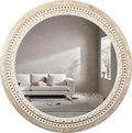 Farmhouse Rustic 30 Inch Wooden Round Mirror Wall Decor