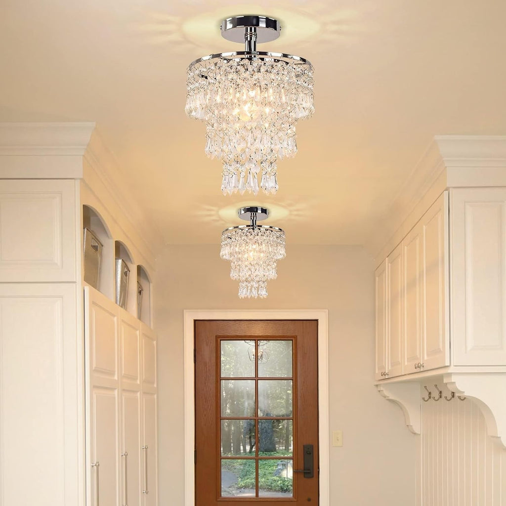 Small Chrome Crystal Chandelier 3 Tier Raindrop Ceiling Light