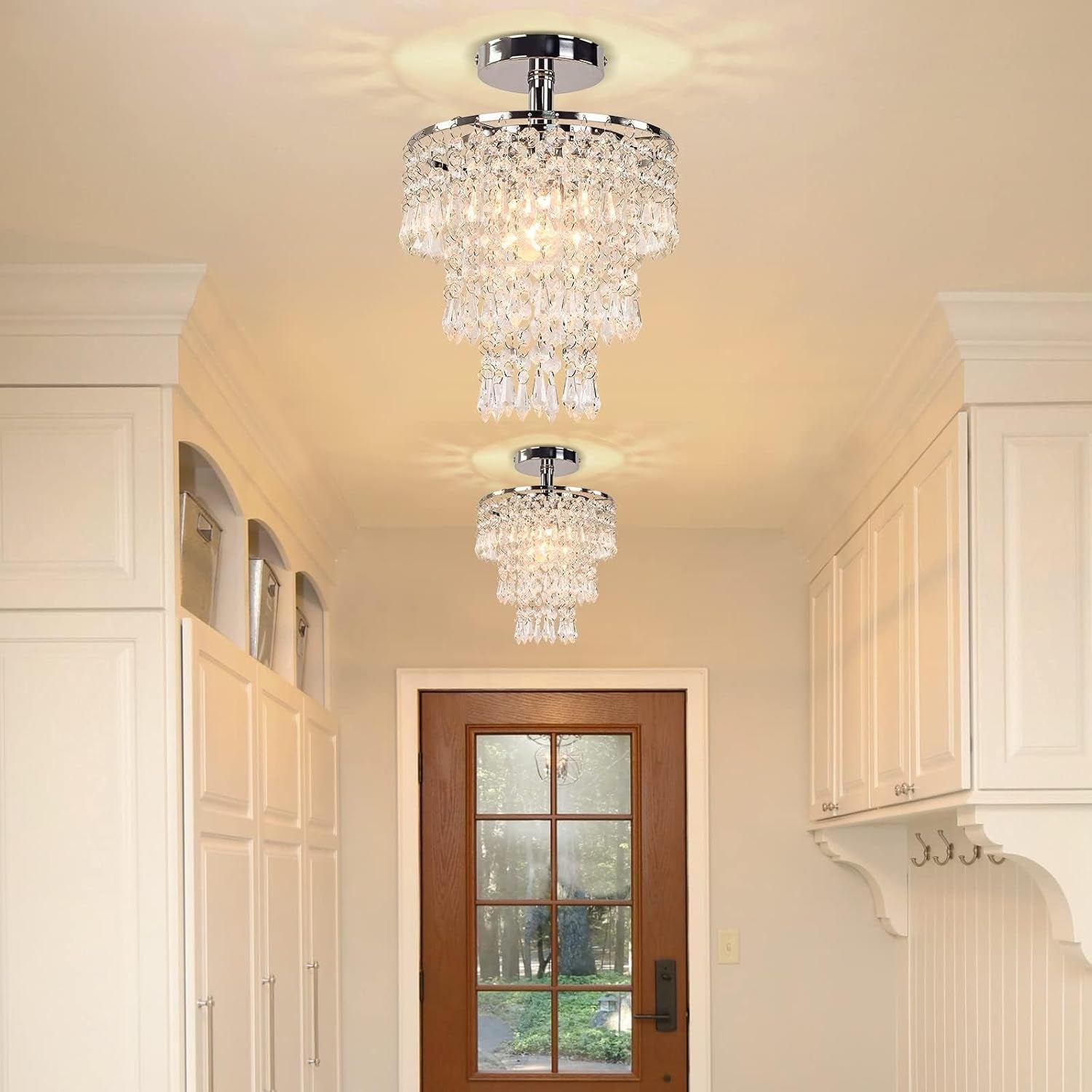 Small Chrome Crystal Chandelier 3 Tier Raindrop Ceiling Light