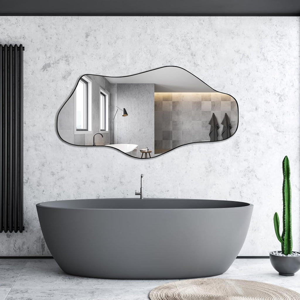Large Black Irregular Mirror With Asymmetrical Frame