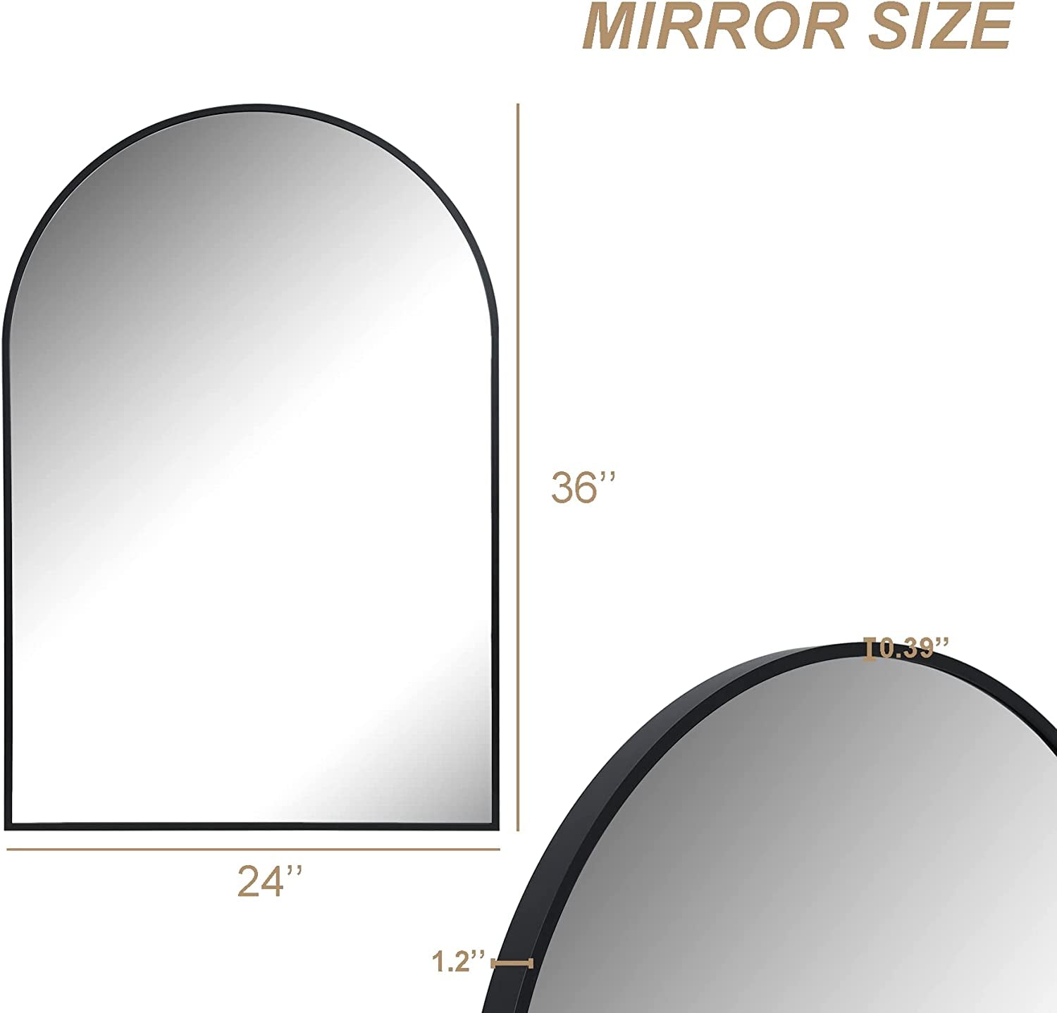 Arched Full Length Wall Mirror 24x36 Matte Black Frame