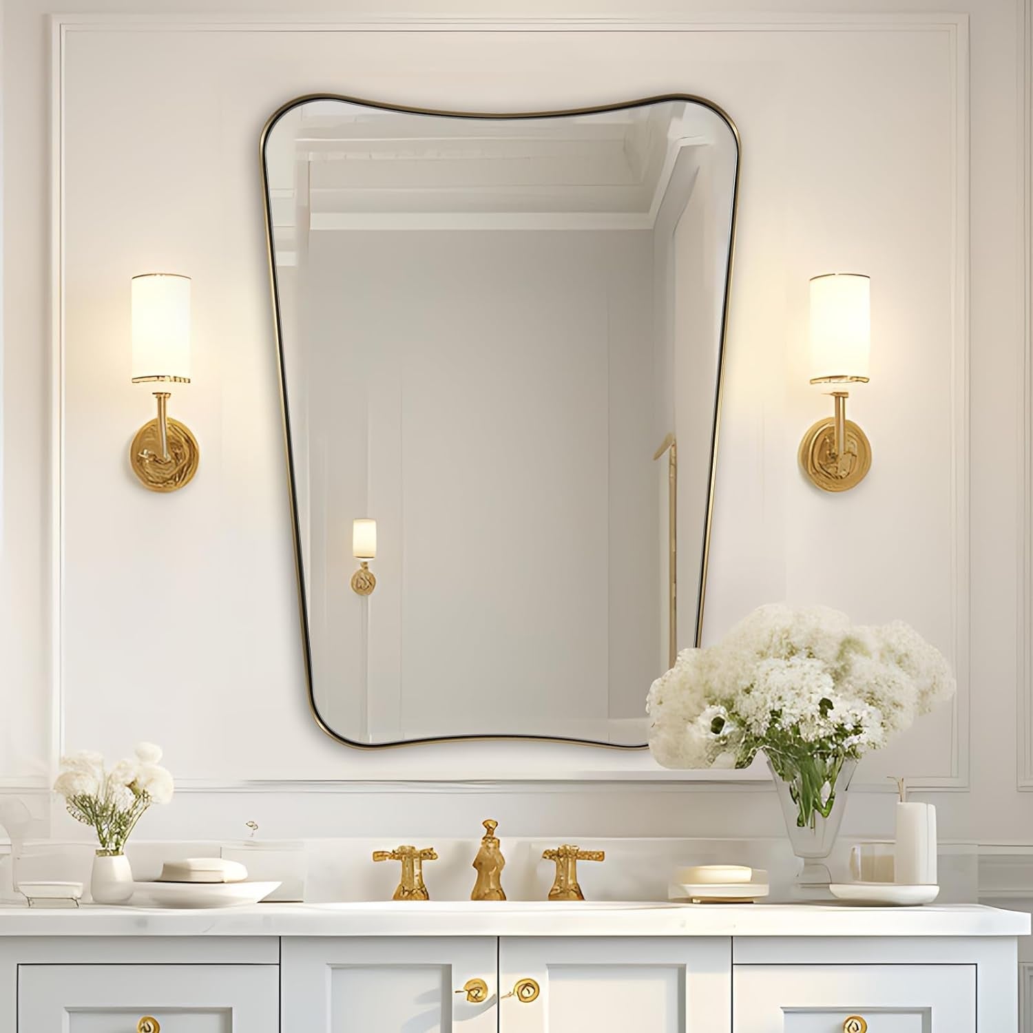 Gold 24x36 Irregular Wall Mirror With Scalloped Edges