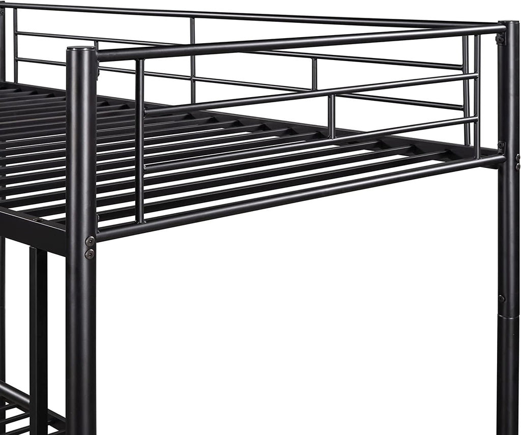 Twin Over Twin Metal Bunk Bed With Ladder In Black