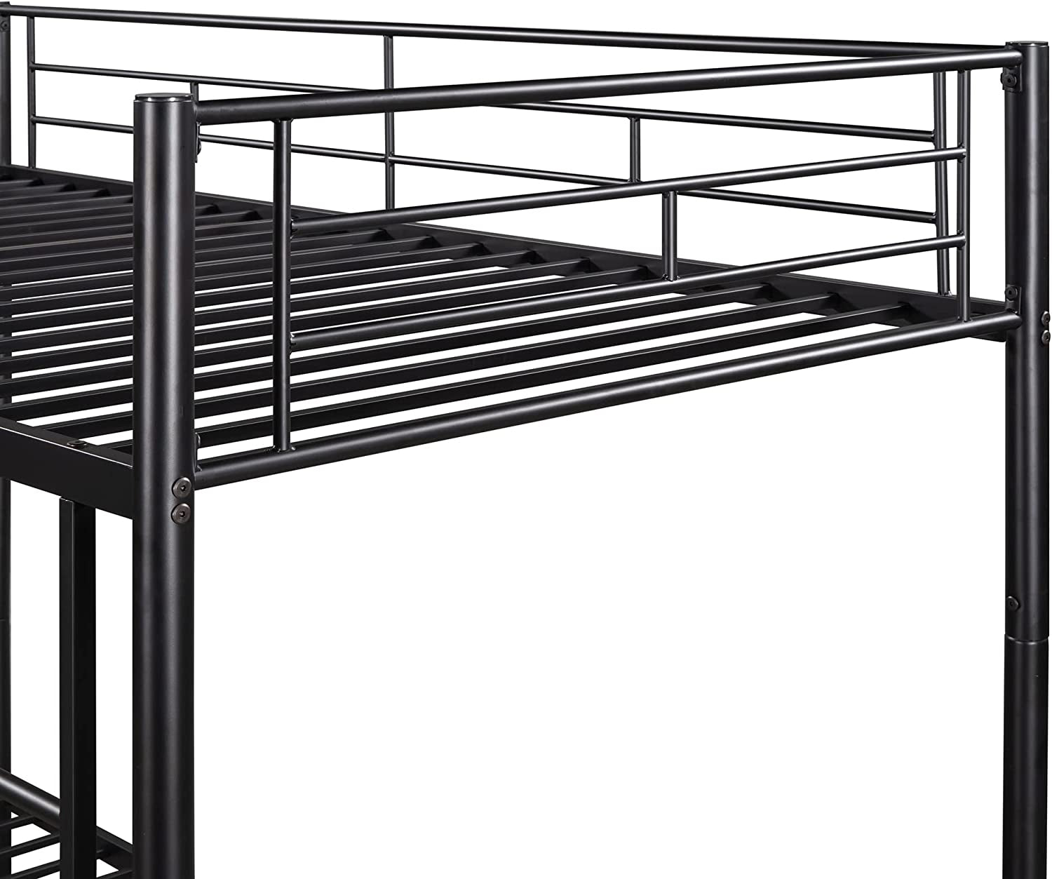 Twin Over Twin Metal Bunk Bed With Ladder In Black