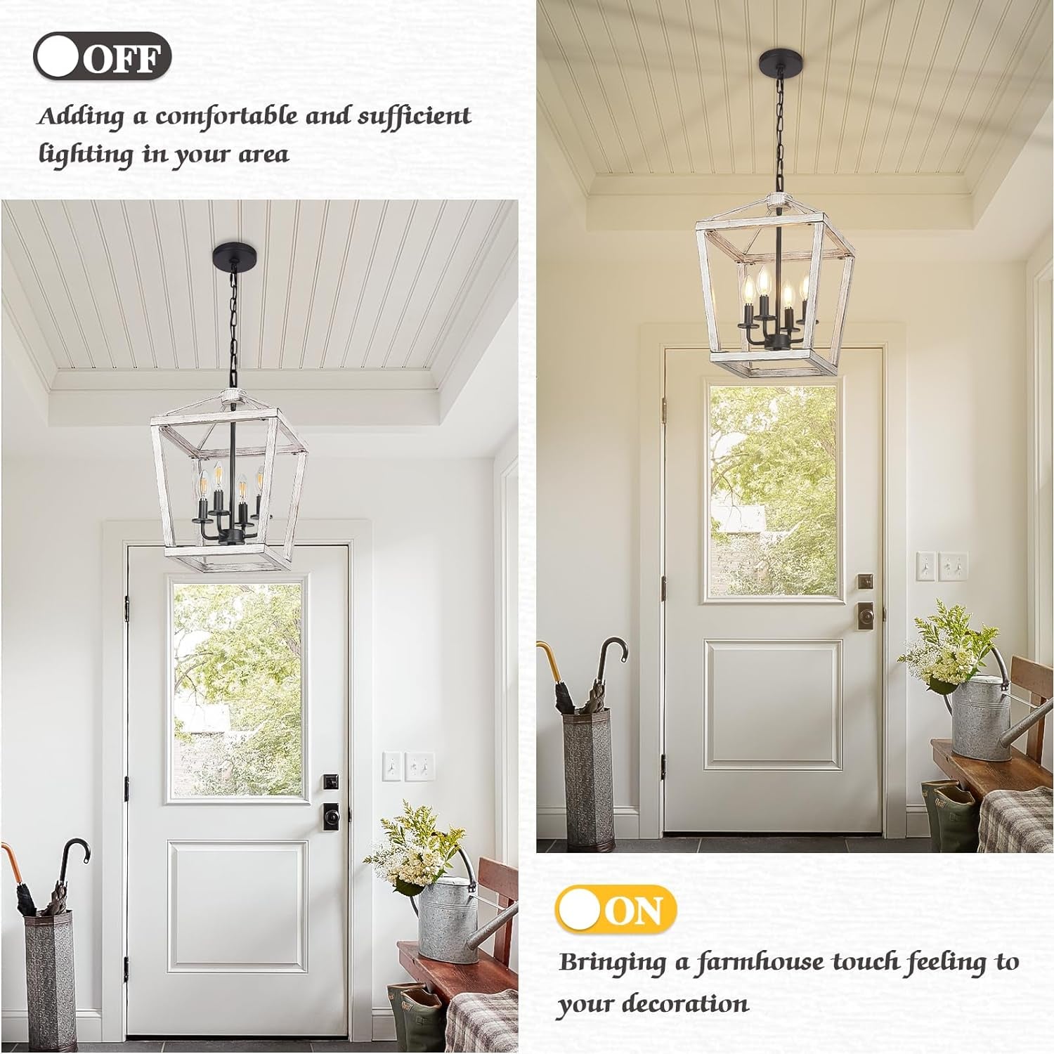 Rustic 4 Light Chandelier With Brushed White Oak Finish