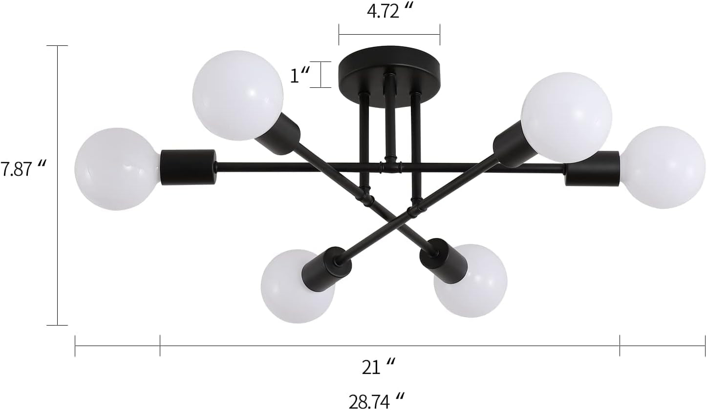 Black Modern Sputnik Chandelier 6 Light Ceiling Fixture