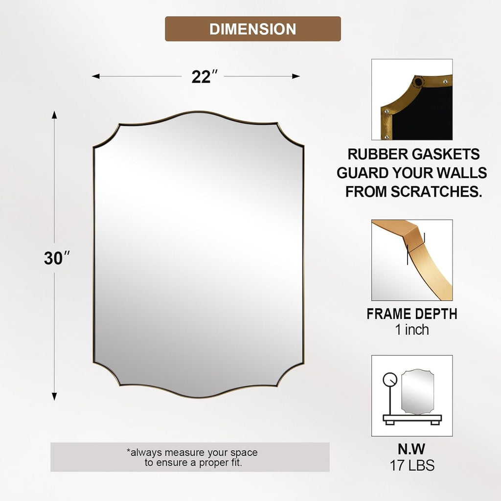 Stainless Steel Wall Mount Vanity Mirror 22x30 Asymmetrical Frame
