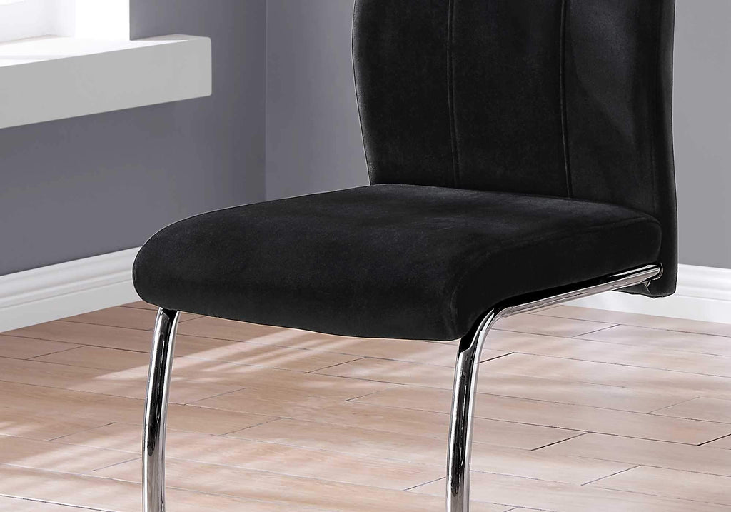 Two 77.5inches Velvet Chrome Metal and Foam Dining Chairs