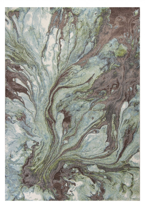 9inches x 13inches  Green and Brown Abstract Marble Area Rug