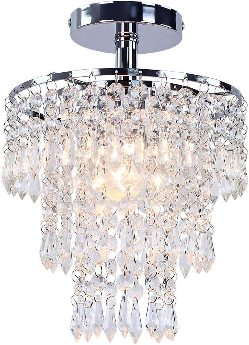 Small Chrome Crystal Chandelier 3 Tier Raindrop Ceiling Light