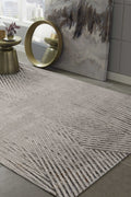 6inches x 9inches Ivory or Grey Faded Geometric Lines Indoor Area Rug