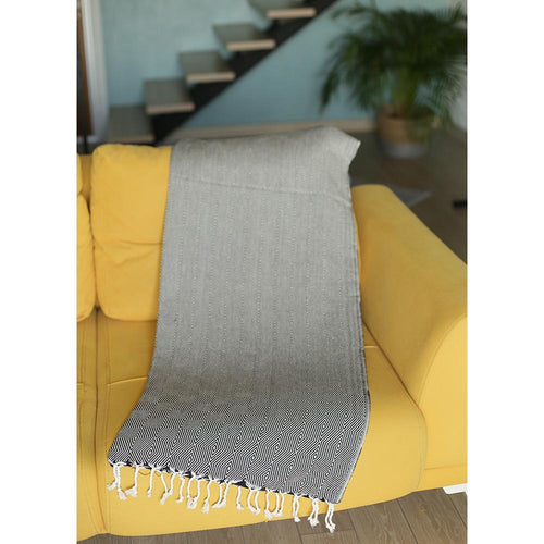 70inches Geometric Handwoven Throw Blankets in Black