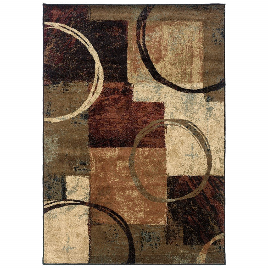 10inches x 13inches Brown and Black Abstract Geometric Area Rug