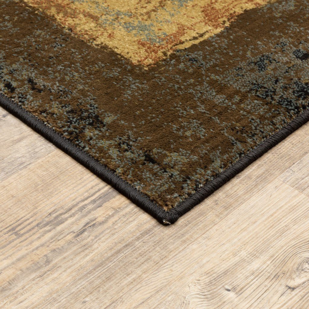 10inches x 13inches Brown and Black Abstract Geometric Area Rug