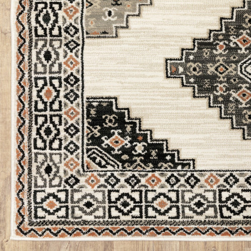 4inches x 6inches Abstract Ivory and Gray Geometric Indoor Area Rug