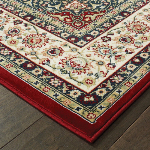 3inches x 6inches Red Ivory Machine Woven Oriental Indoor Area Rug