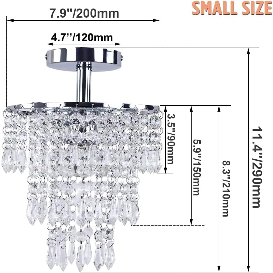 Small Chrome Crystal Chandelier 3 Tier Raindrop Ceiling Light