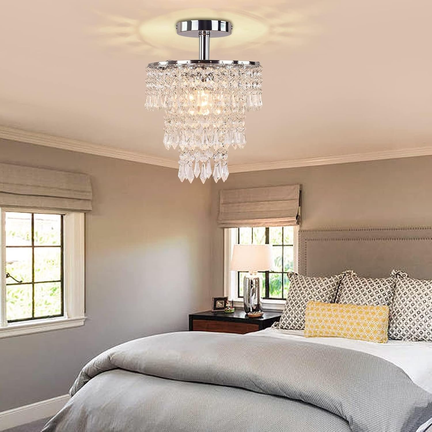 Small Chrome Crystal Chandelier 3 Tier Raindrop Ceiling Light