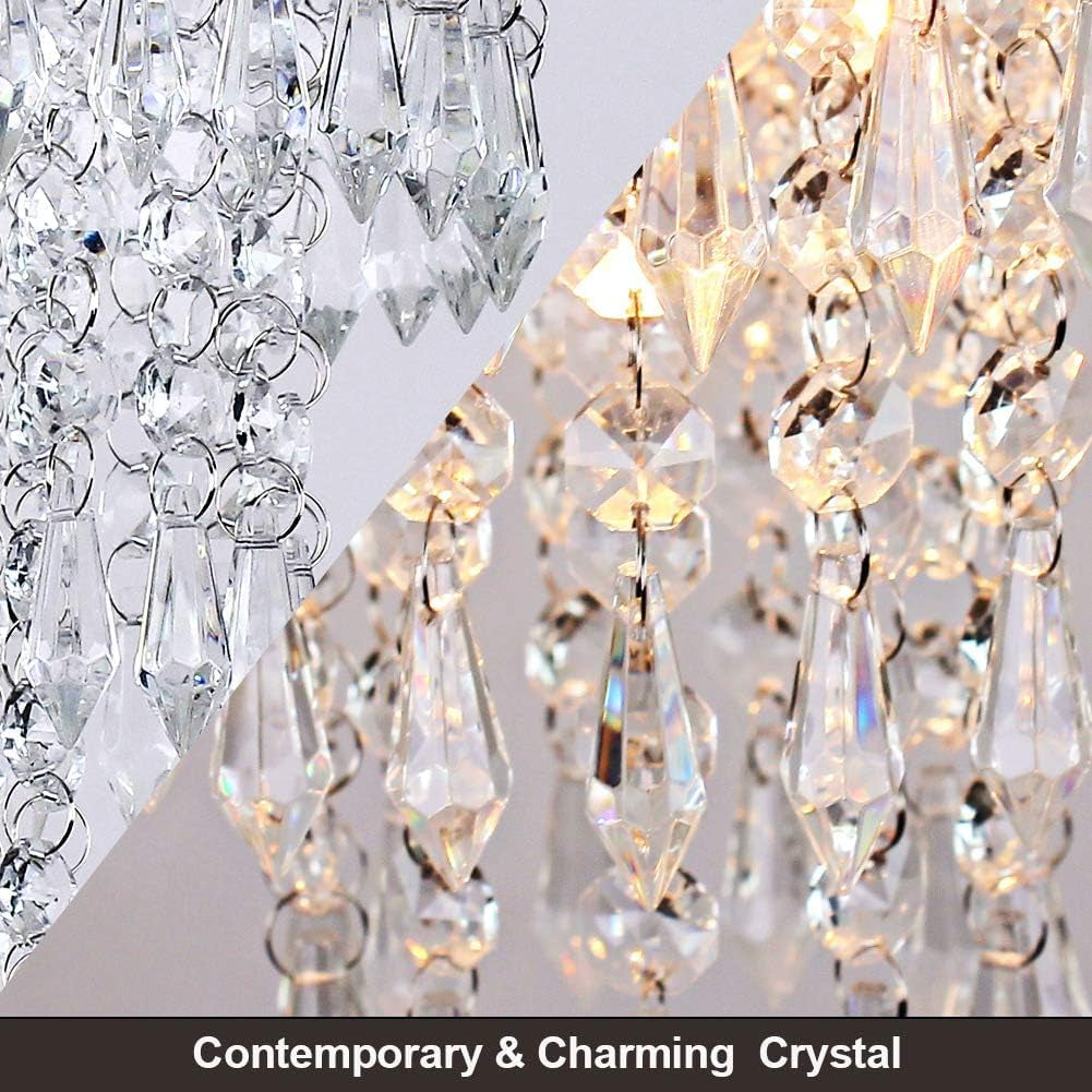 Small Chrome Crystal Chandelier 3 Tier Raindrop Ceiling Light