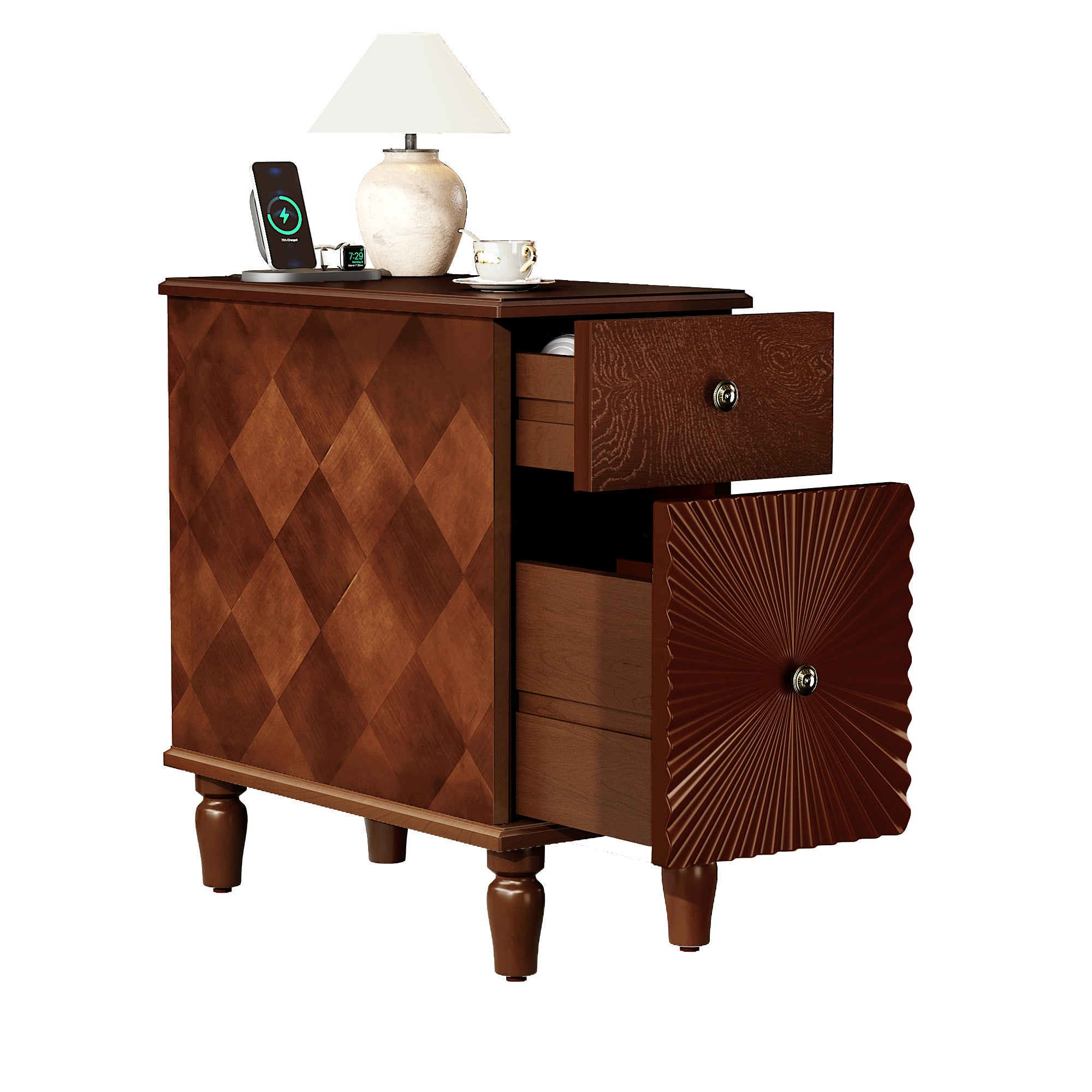 2 Drawer Modern Sofa Side Table, Narrow Side Table, Slim Nightstand