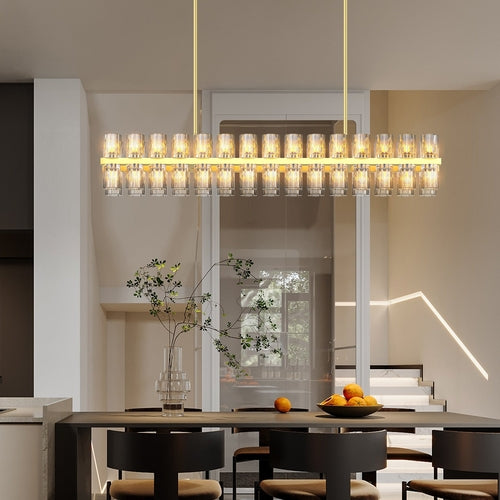 Crystal Brass Rectangle Chandeliers for Dining Room, 54in Gold