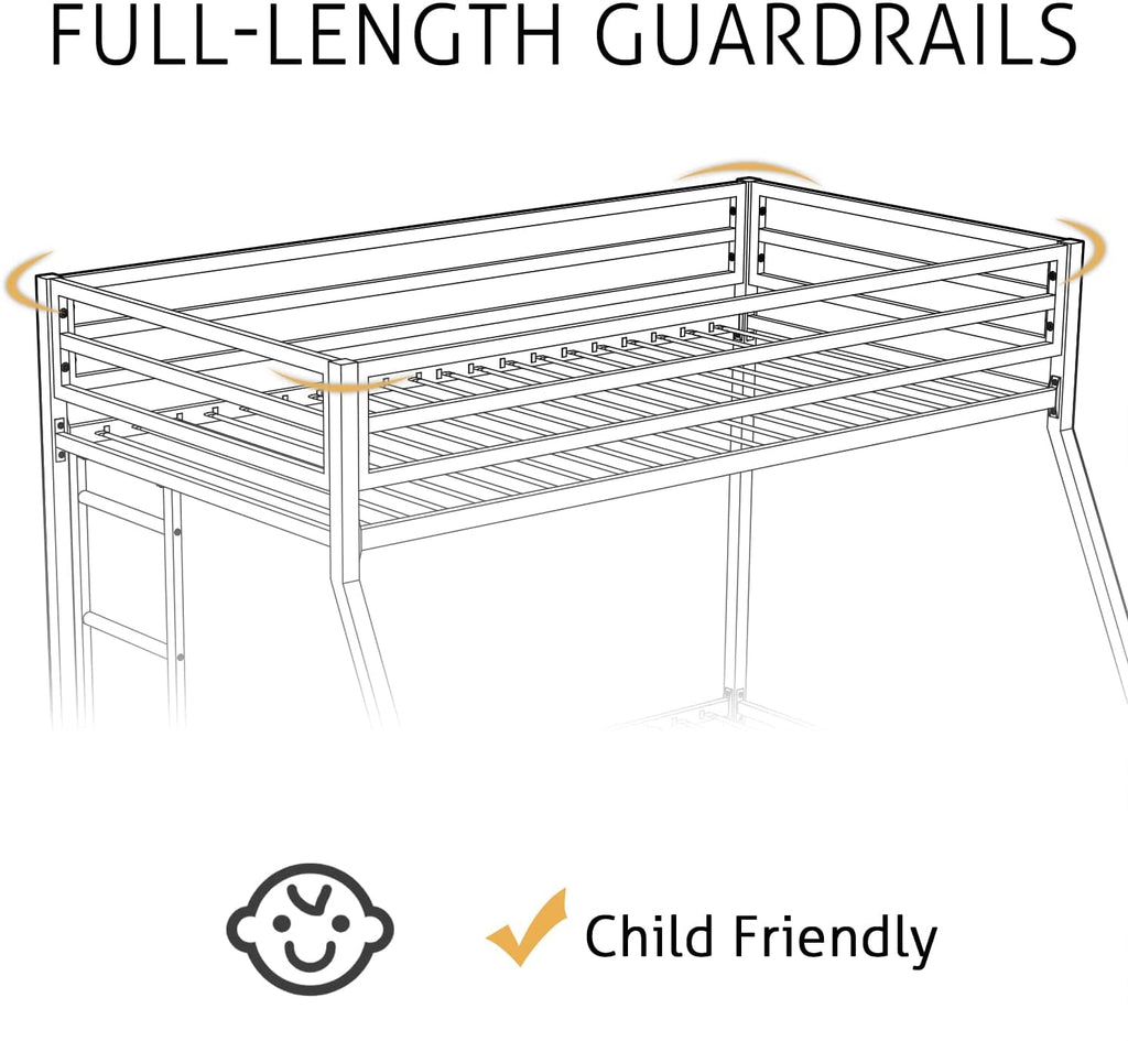 Twin Over Twin Bunk Bed With Slide Durable Square Tube