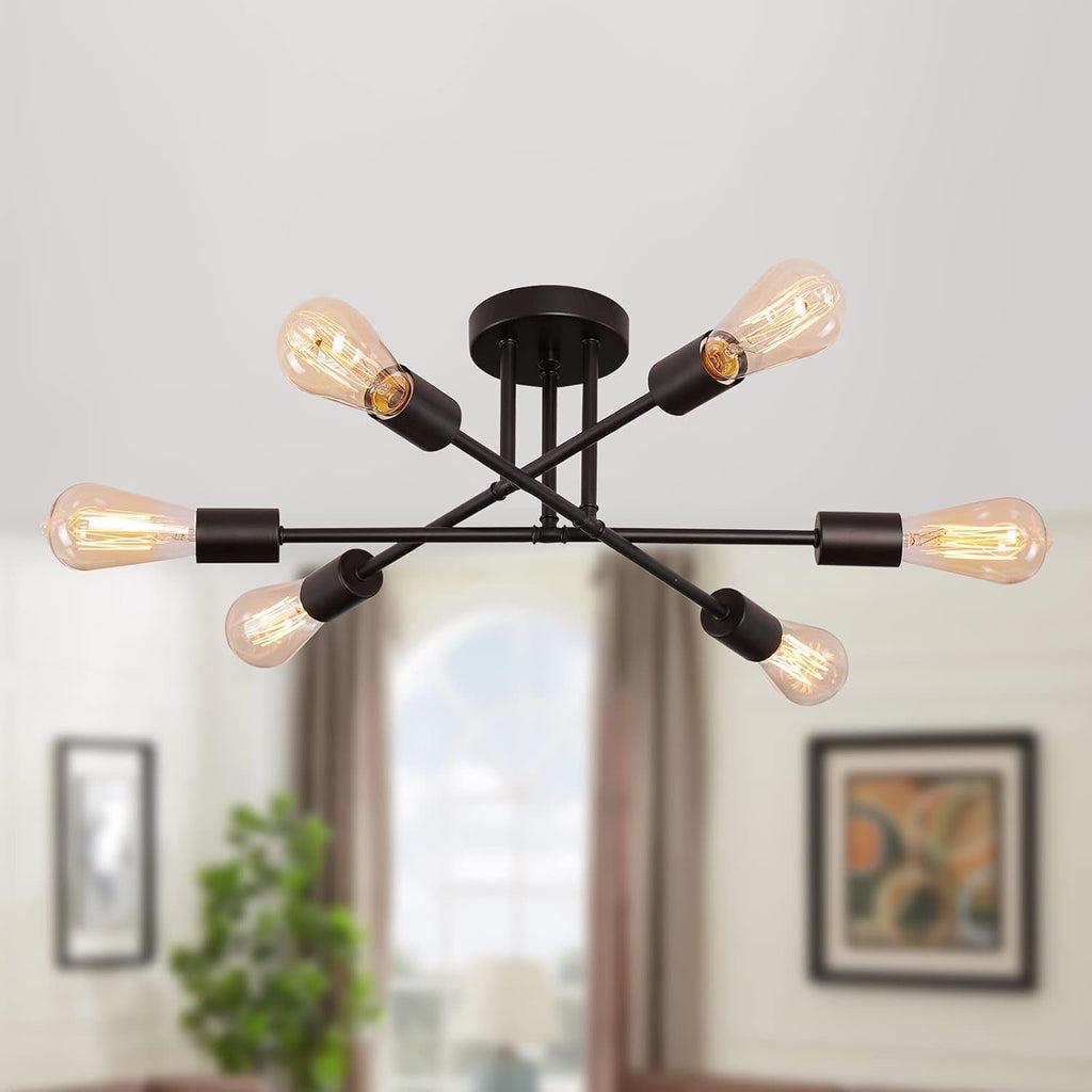 Black Modern Sputnik Chandelier 6 Light Ceiling Fixture