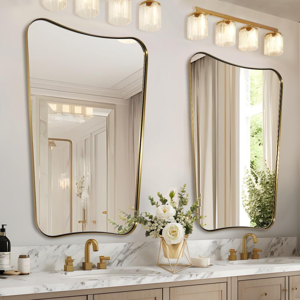 Gold 24x36 Irregular Wall Mirror With Scalloped Edges