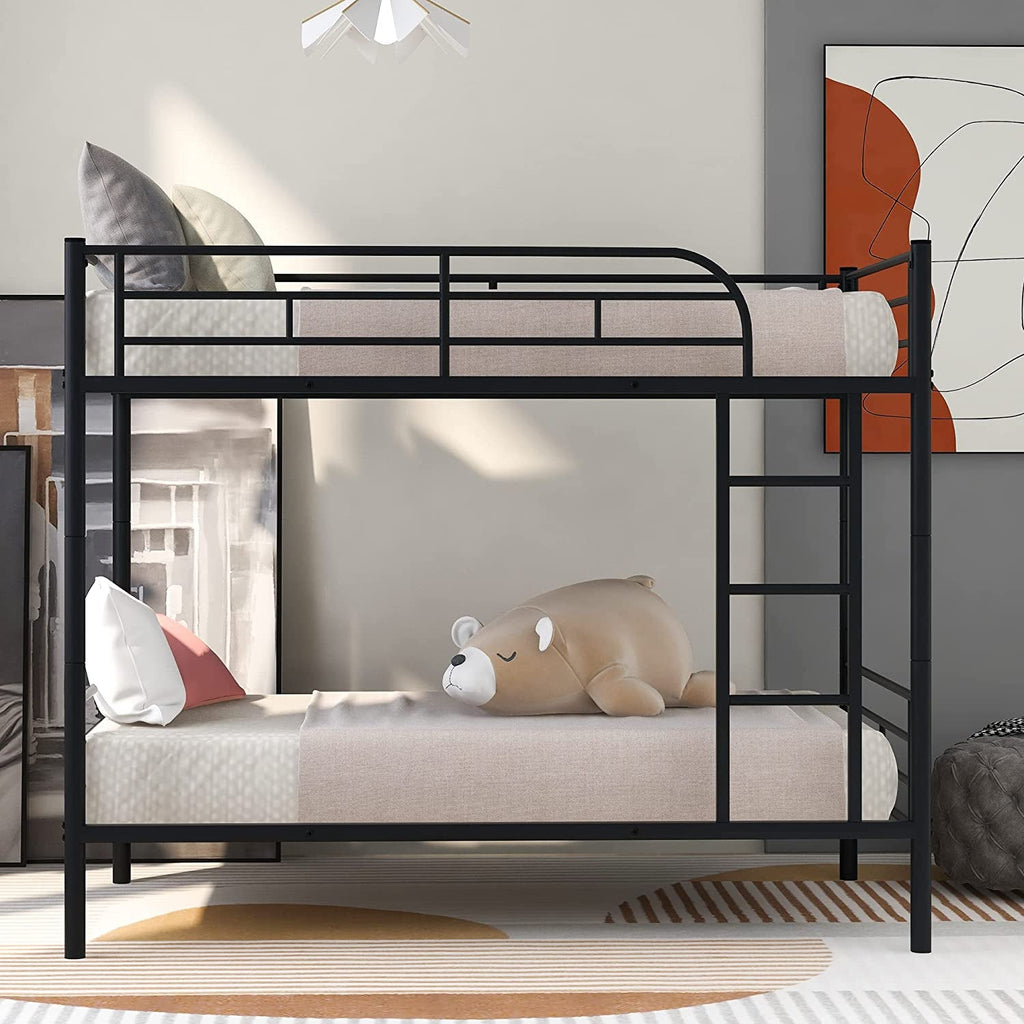 Twin Over Twin Metal Bunk Bed With Ladder In Black