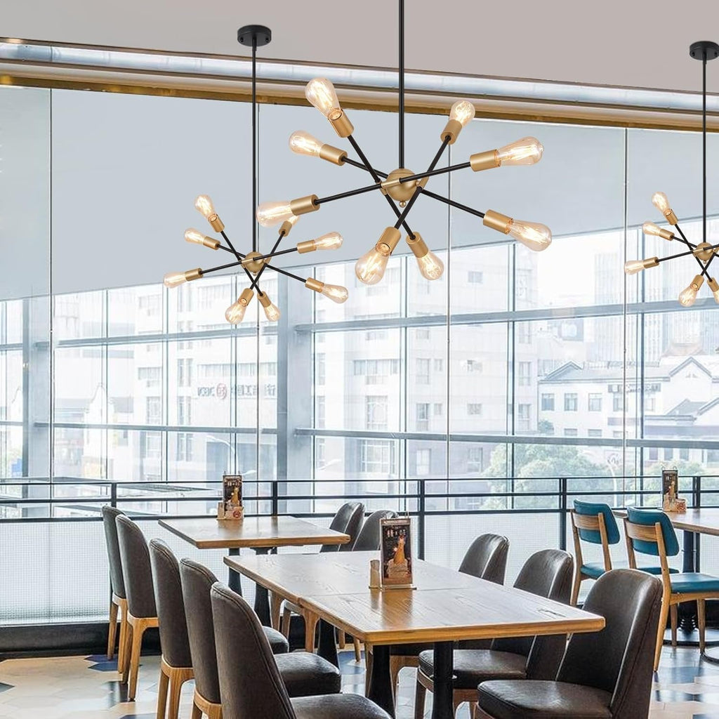 8 Lights Black And Gold Sputnik Chandelier For Dining Room