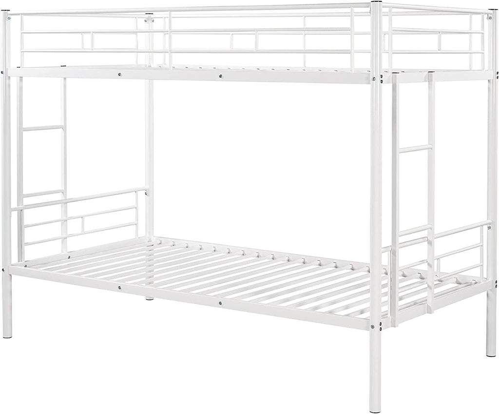 Twin Over Twin Metal Bunk Bed With 2 Ladders White