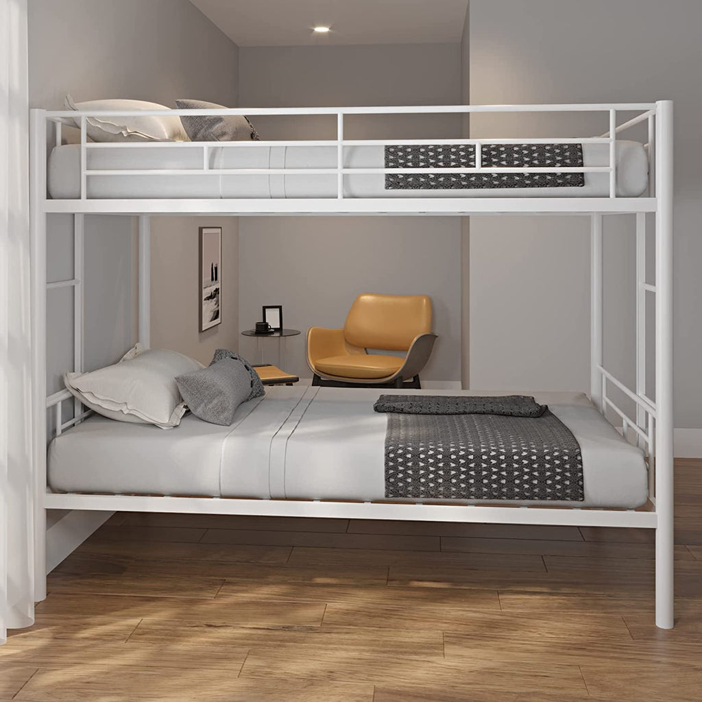 Twin Over Twin Metal Bunk Bed With 2 Ladders White
