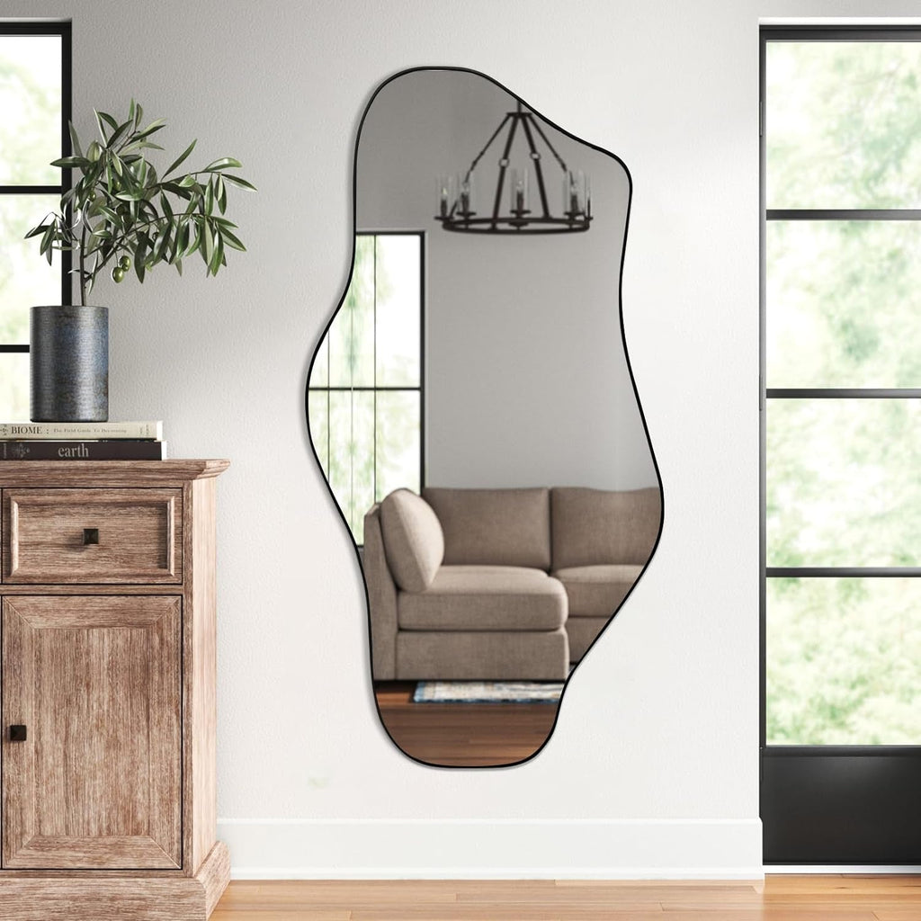 Large Black Irregular Mirror With Asymmetrical Frame