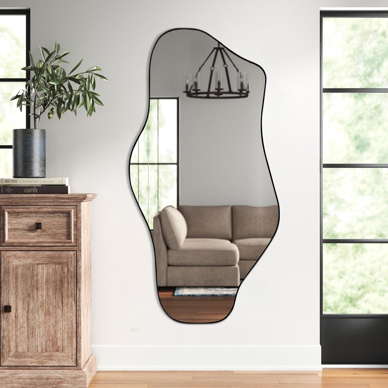 Large Black Irregular Mirror With Asymmetrical Frame