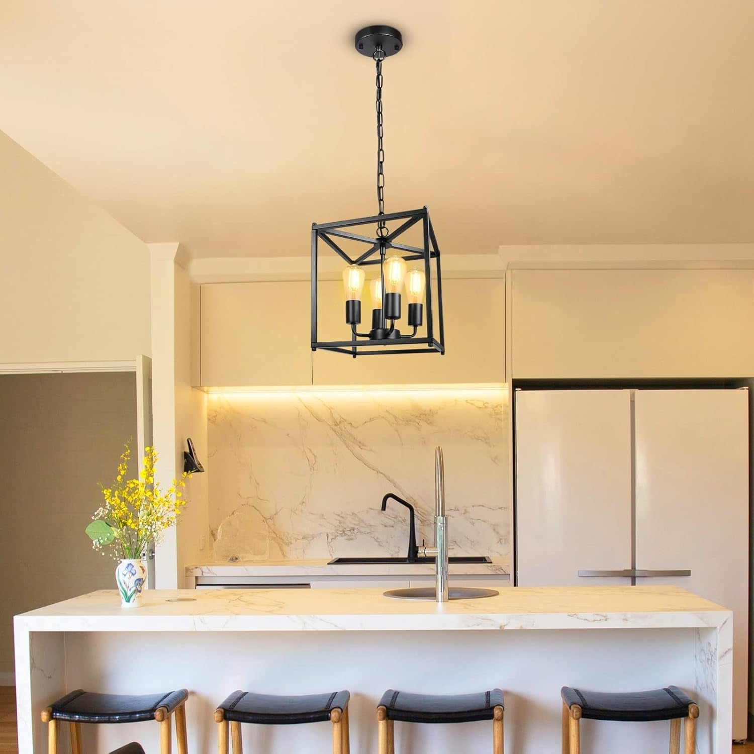 Black Farmhouse 4 Light Chandelier Pendant Light Adjustable