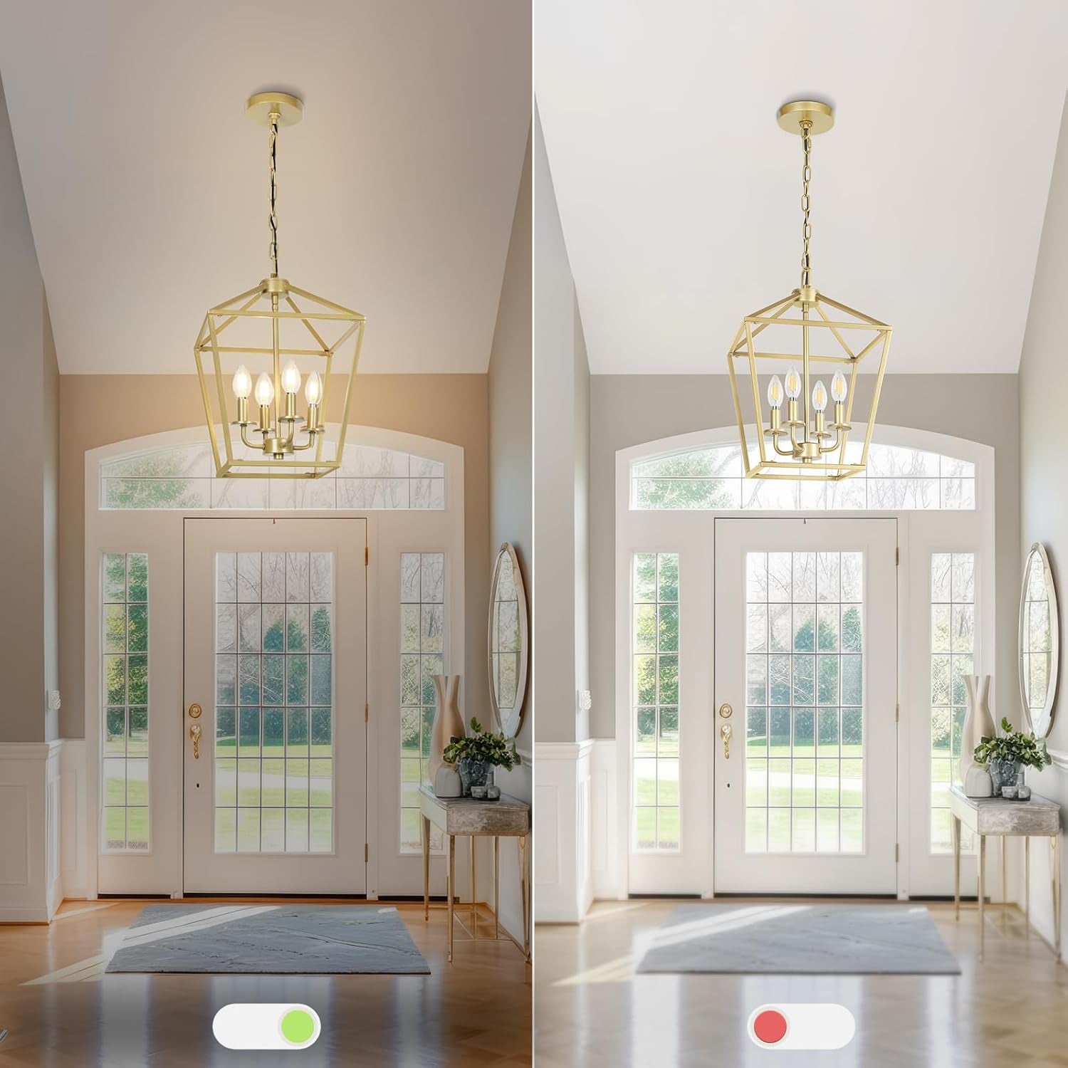 Industrial Gold Lantern Chandelier 4 Light Adjustable