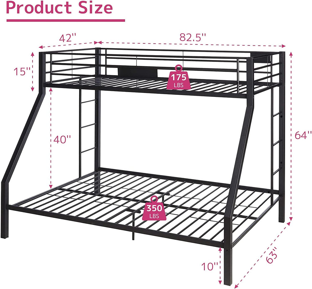 Twin XL Queen Bunk Bed In Sandy Black Finish Metal Slats