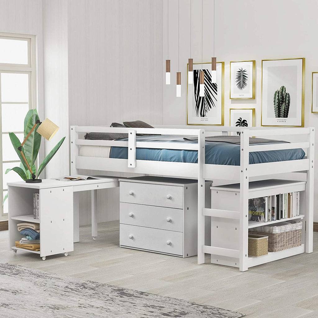 Twin Loft Bed With Rolling Desk And Storage For Small Rooms