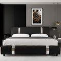 Queen Faux Leather Bed Frame With Adjustable Headboard