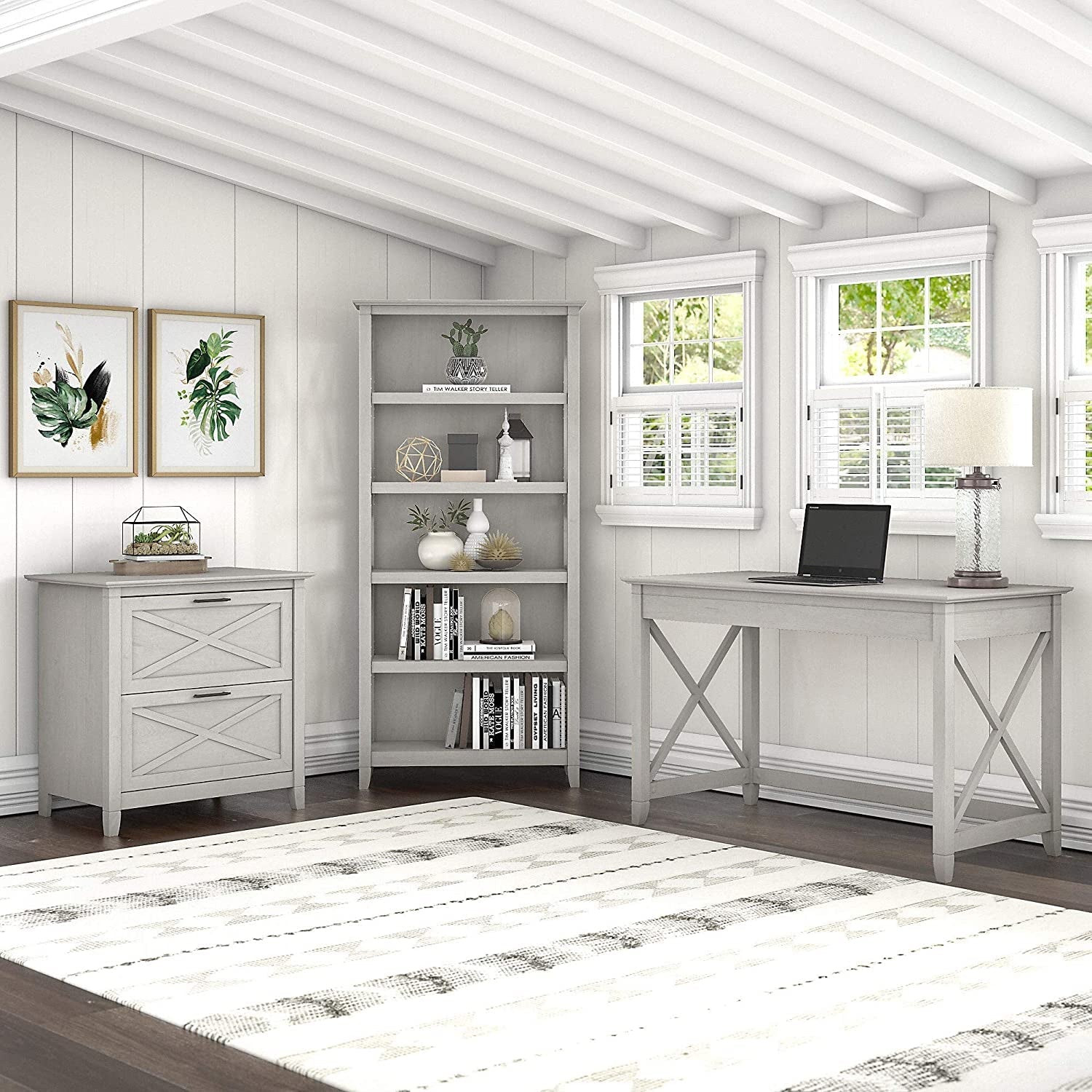 48W Writing Desk With Lateral File Cabinet Home Office Furniture